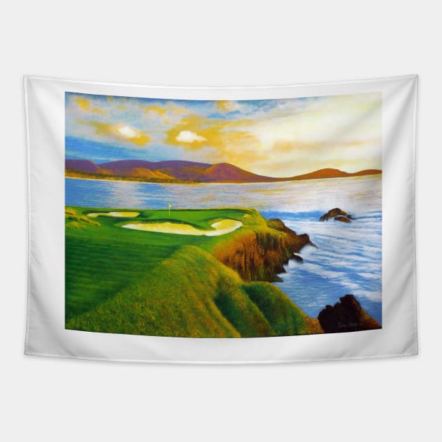 Beautiful acrylic on canvas of the 7th hole at Pebble Beach Tapestry by terryhuey