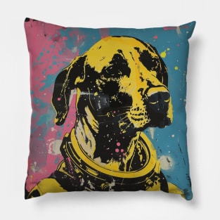 Vintage and vivid great dane dog astronaut portrait Pillow