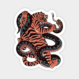 Vintage Tiger & Snake Battle Tattoo Design Magnet