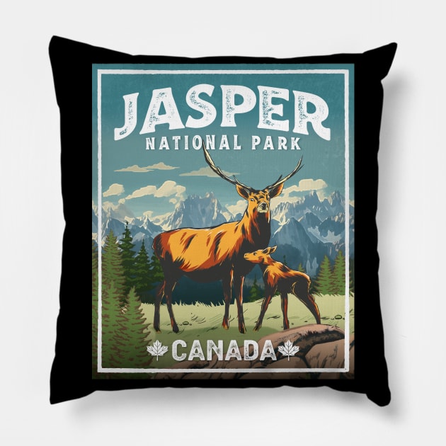 Jasper National Park Deer Vintage Look Pillow by MarkusShirts