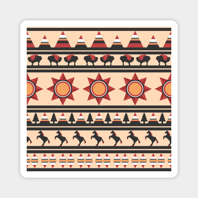 Native Indian style pattern with buffaloes and horses Magnet by SooperYela