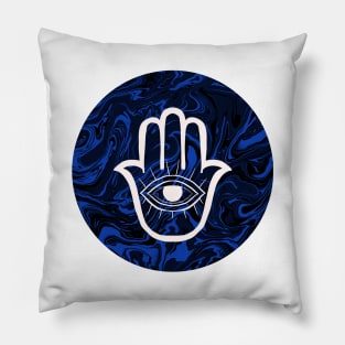 HAMSA HAND - Blue bg Pillow