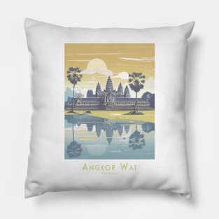 Vintage Angkor Wat Temple Sunset Poster Pillow