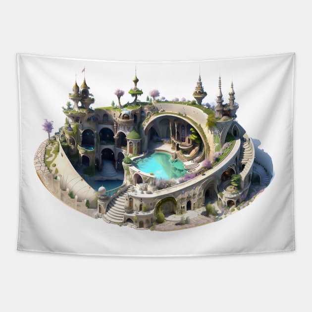 Parnassus Lagoon Palace Victorian Art Nouveau Fantasy Tapestry by entwithanaxe