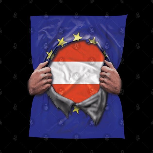 Austria Flag European Union Flag Ripped Open - Gift for Austrian From Austria by Country Flags