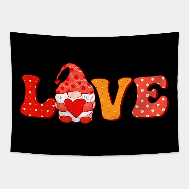 Vintage Valentine Gnome in the word Love Tapestry by tropicalteesshop