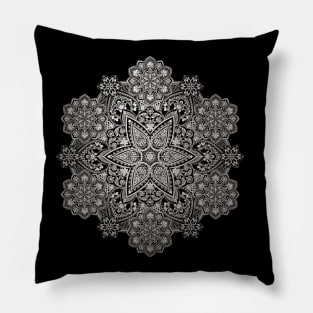 Intricate shining Silver mandala Pillow