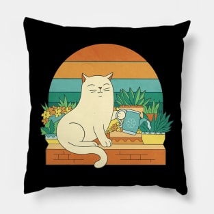 Cute cat watering plants Pillow