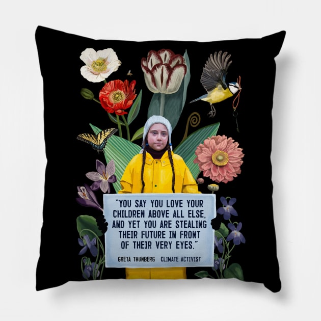 Greta Thunberg - Climate Activist Pillow by BrookeFischerArt