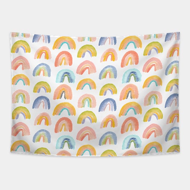 Rainbow Rainbows Pattern | Watercolour Tapestry by thewhimsicalrepose