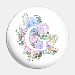 botanical monogram alphabet G hydrangea flowers Pin