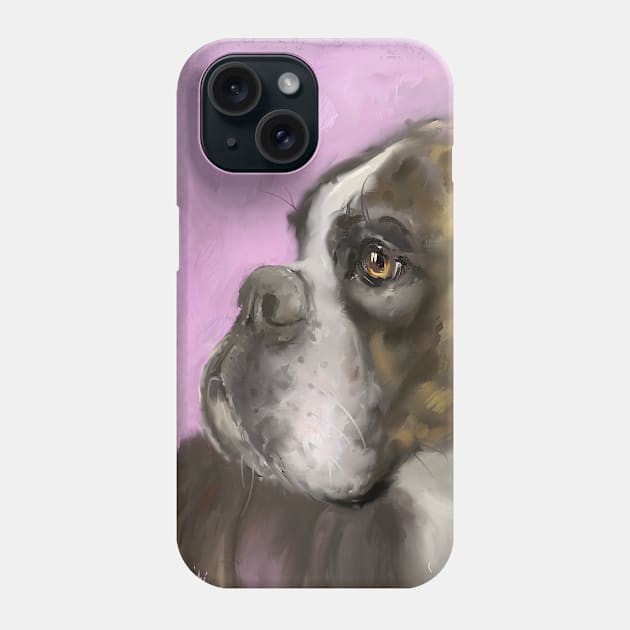 Painting of a Brown Coated Boxer Dog Looking to the Side on Purple Background Phone Case by ibadishi