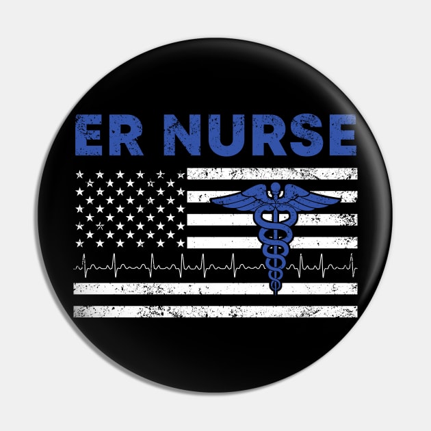 Emergency Room with American Flag Vintage - ER Nurse Pin by neonatalnurse