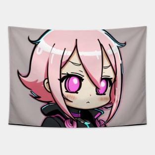 Cute Adorable Chibi Anime Kawaii Girl with Pastel Pink Colors Color Tapestry