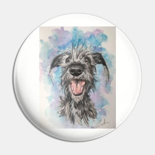 Scruffy Lurcher  , watercolour background Pin