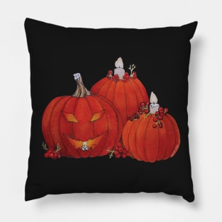 Watercolor Halloween Cheeky Glowing Pumpkins and Candles Pillow