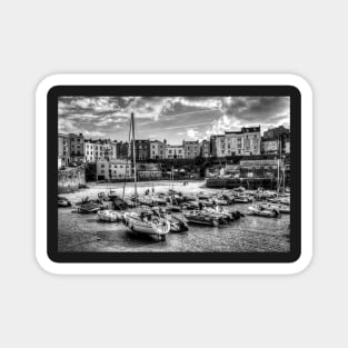 Tenby Harbour Boats, Black And White Magnet