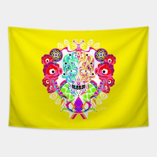 game of life in a tree of marvelous colors in deadly mexican ecopop art Tapestry