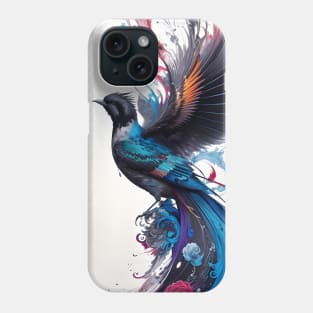 Black and Multi-Color Ink Bird Image Phone Case