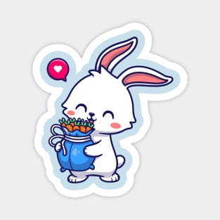 Cute Rabbit Holding Carrot Cartoon Magnet