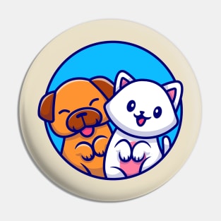 Cute Dog And Cute Cat Cartoon Pin