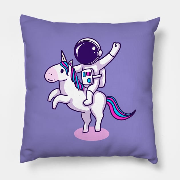 Astronaut Riding Unicorn Pillow by littlepdraws