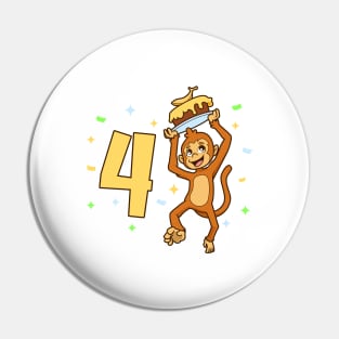 I am 4 with ape - kids birthday 4 years old Pin