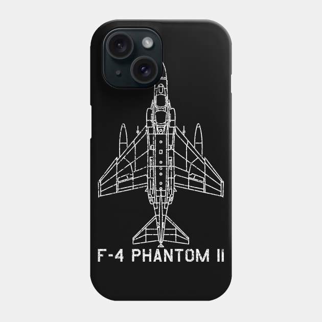 F-4 Phantom II American Airplane Aircraft Blueprint Plane Art Phone Case by Battlefields