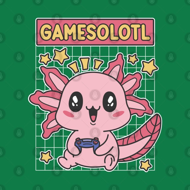 Gamesolotl Kawaii Baby Axolotl Playing Video Games by Cuteness Klub