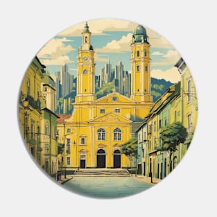 Curitiba Brazil Vintage Tourism Travel Poster Pin