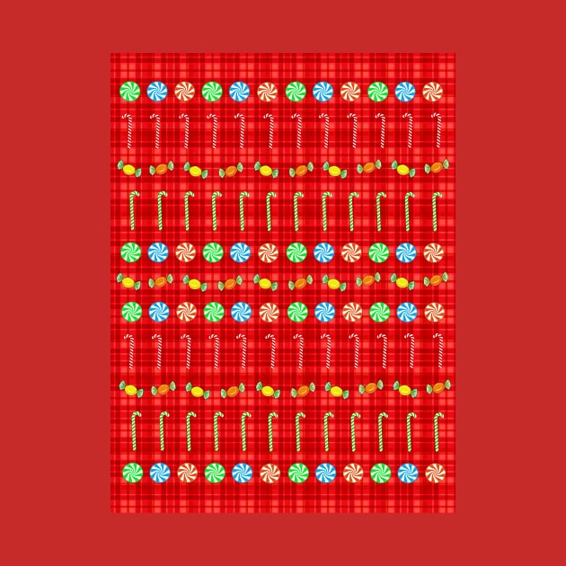 CHRISTMAS Candy On Red Plaid by SartorisArt1