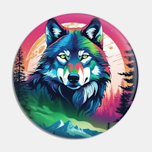 Timber Wolf in Watercolor and Charcoal Color Pin