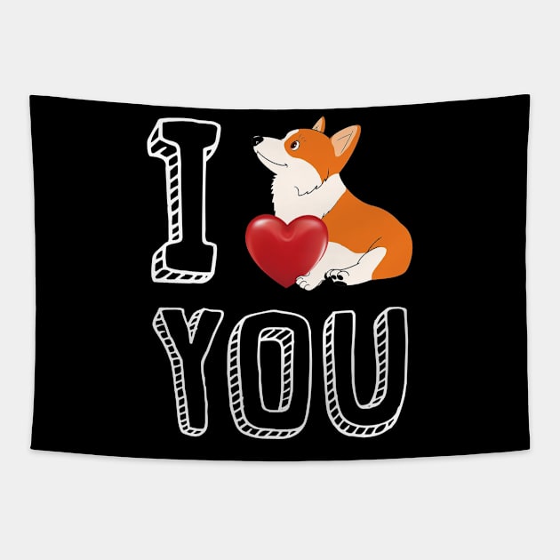 I Love You Corgi Valentine Tapestry by Danielsmfbb