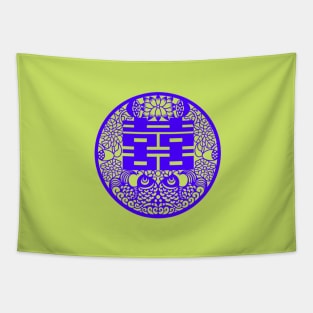 Double Happiness Light Lime Green with Deep Purple Symbol - Happy Hong Kong Tapestry