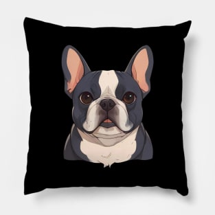 Portrait Blue White French Bulldog Pillow