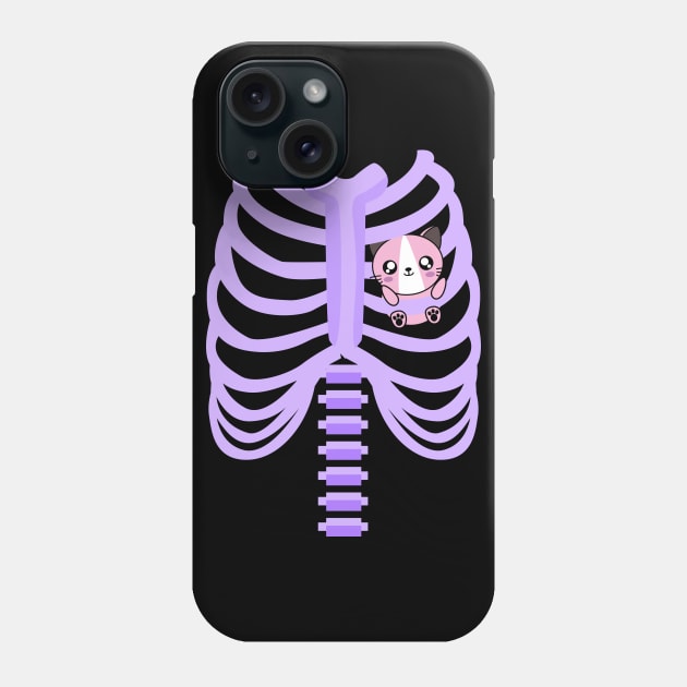 Rib Cage with Kawaii Cat Phone Case by LemoBoy