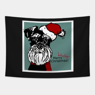 Merry Woofing Christmas Miniature Schnauzer Dog in Santa Hat Tapestry