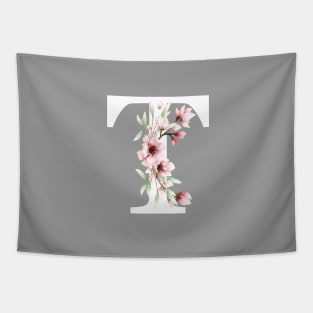 Letter T Monogram With Cherry Blossoms Tapestry