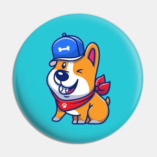 Cute Corgi With Baseball And Bone Hat Pin