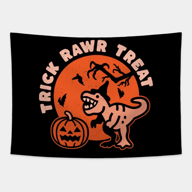 Trick Rawr Treat Witch Halloween Dinosaur T-Rex Funny Kids Tapestry by OrangeMonkeyArt