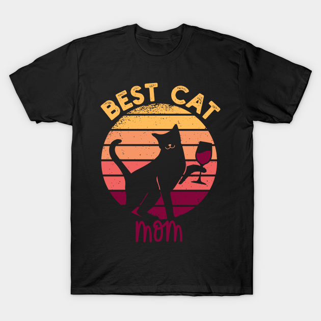 Discover Best Cat Mom Ever Vintage Wine Glass Cat Retro Sunset - Best Cat Mom Ever - T-Shirt