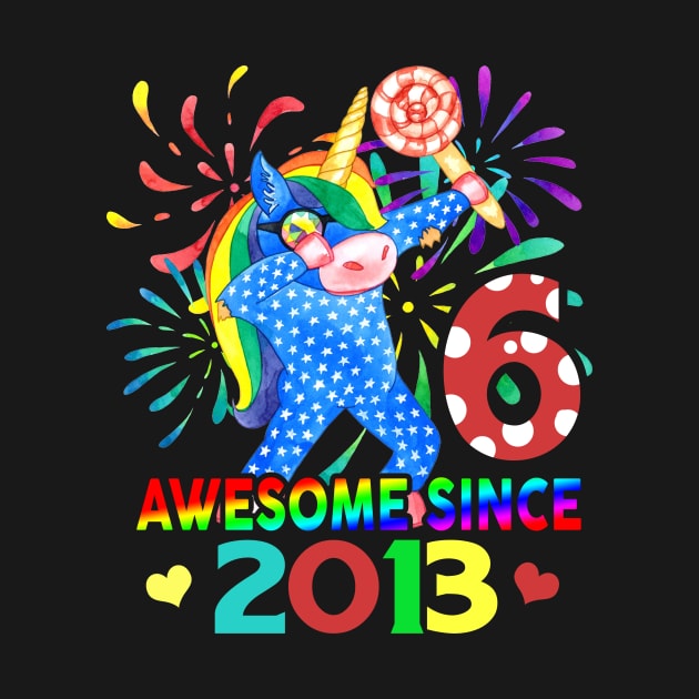 6 Years Old 6th Birthday Unicorn Dabbing Shirt Girl Party by Kaileymahoney