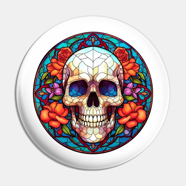 Stained Glass Floral Skull #7 Pin by Chromatic Fusion Studio