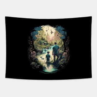 father and son bonding scenic view Tapestry