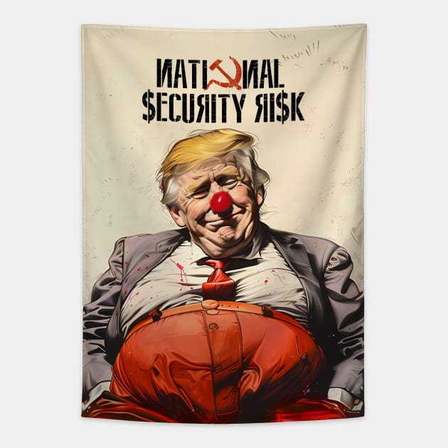 Donald Trump: National Security Risk on a Dark Background Tapestry by Puff Sumo