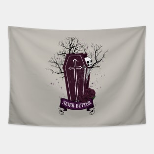 Never Better Skeleton Halloween Tapestry