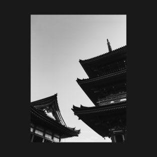 Roofs of Japanese Pagoda in Black and White T-Shirt