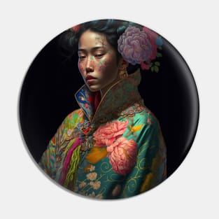 Geisha in floral kimono Pin