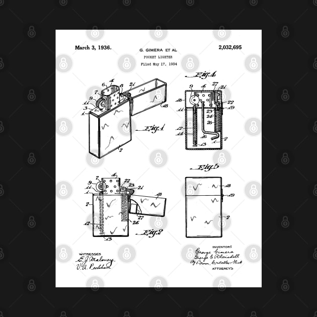 Zippo Lighter Patent - Smoking Smoker Smoke Vape Shop Art - White by patentpress