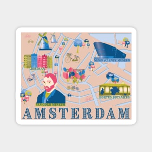 Amsterdam, Netherlands Illustrated Map Magnet